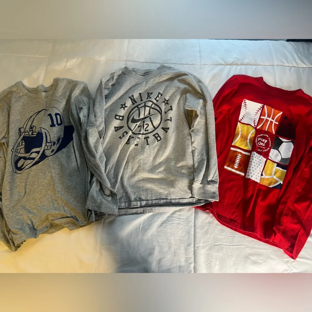 Gap and Nike Boys Basketball Football sports Cotton Long Sleeve Tee’s 3 in set